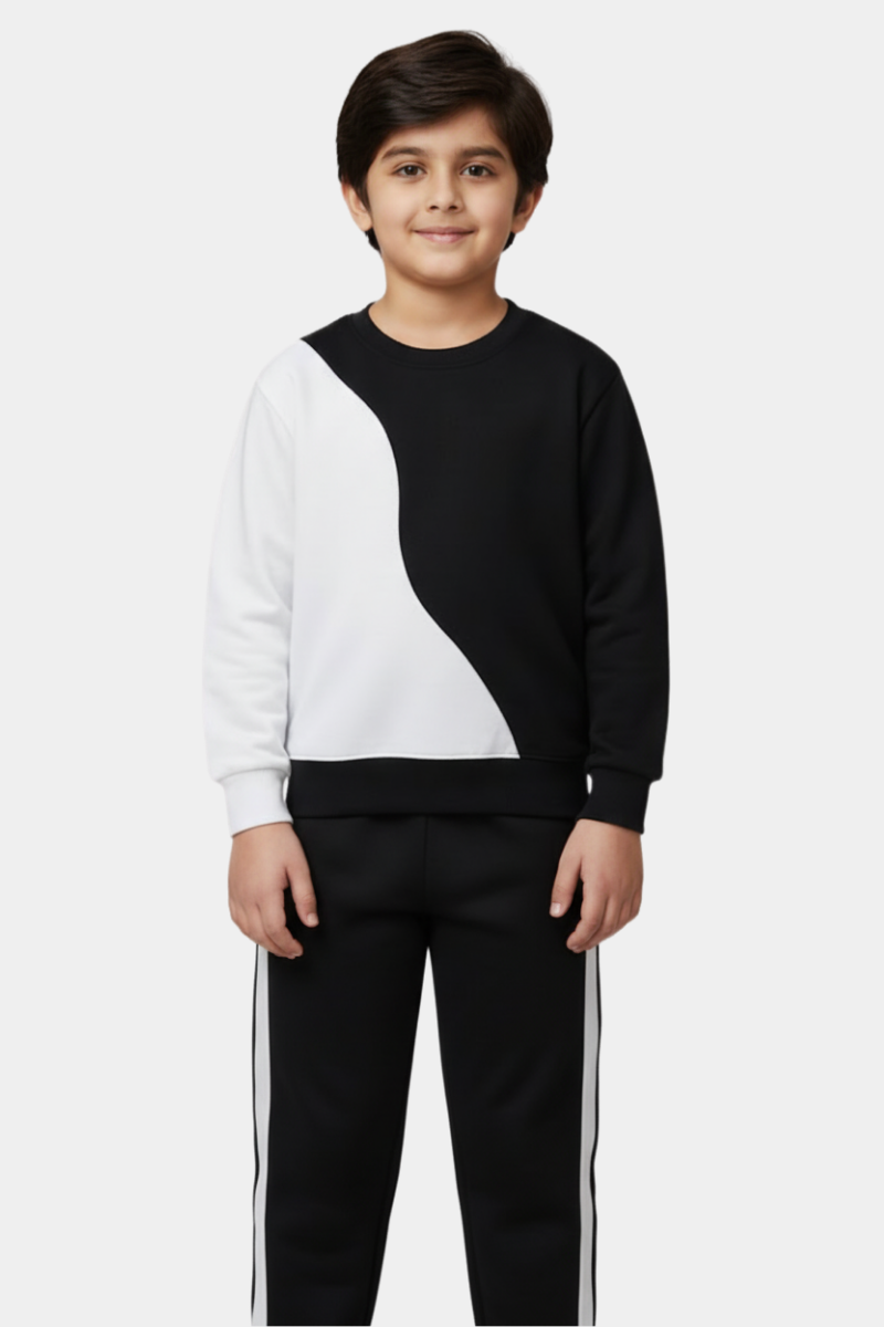 Kids' Monochrome Wave Block Sweatshirt and Track Pants Set