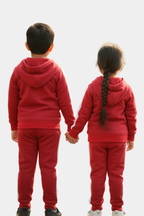 Dynamic Duo: Fleece Red & White Stripe Kids' Zipper Hoodie Tracksuit (2pc)