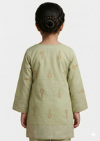 Girls Pistachio Green Embroidered looked Print Festive Kurta â€“ Single Shirt.