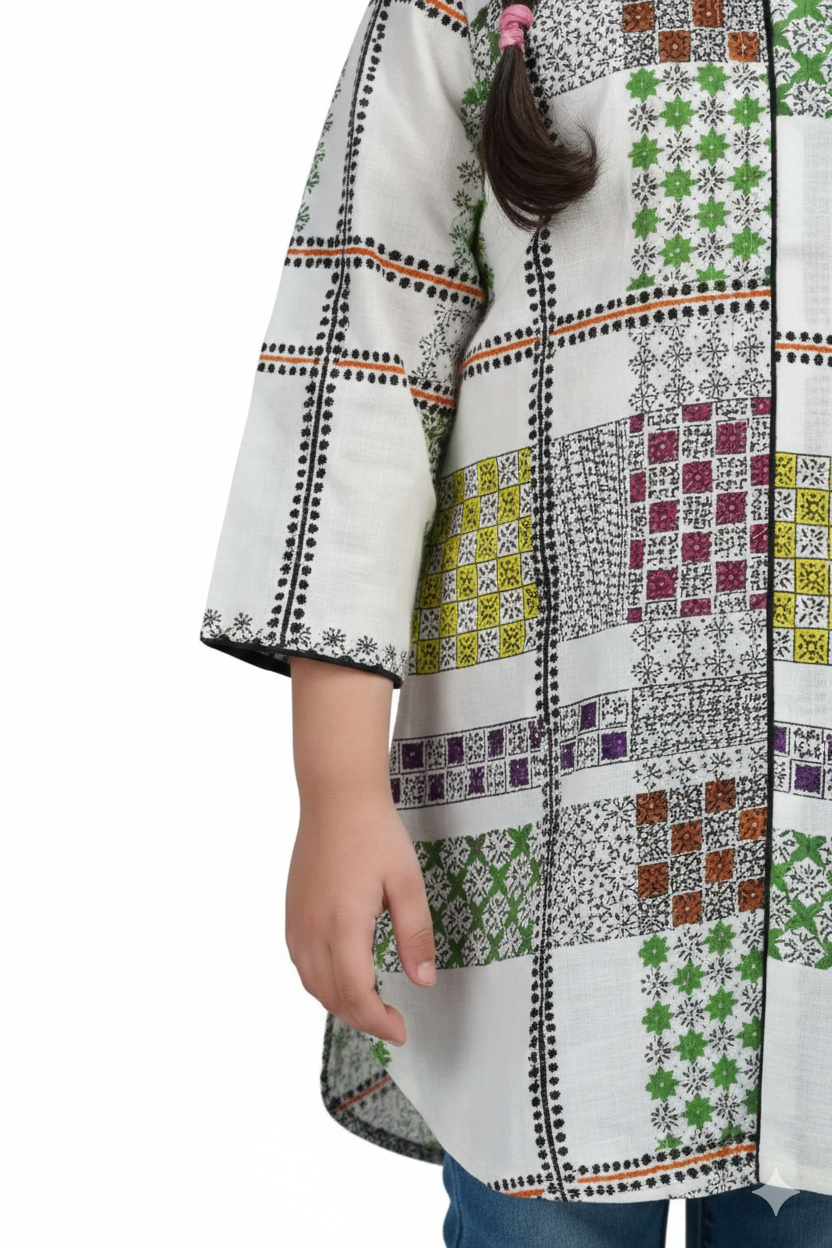 Girls' Multi-Color Geometric Print Tunic – 1 Piece (Shirt Only)