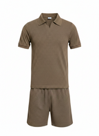 Boys Textured Polo Top & Shorts Set – Classic Brown Summer Outfit