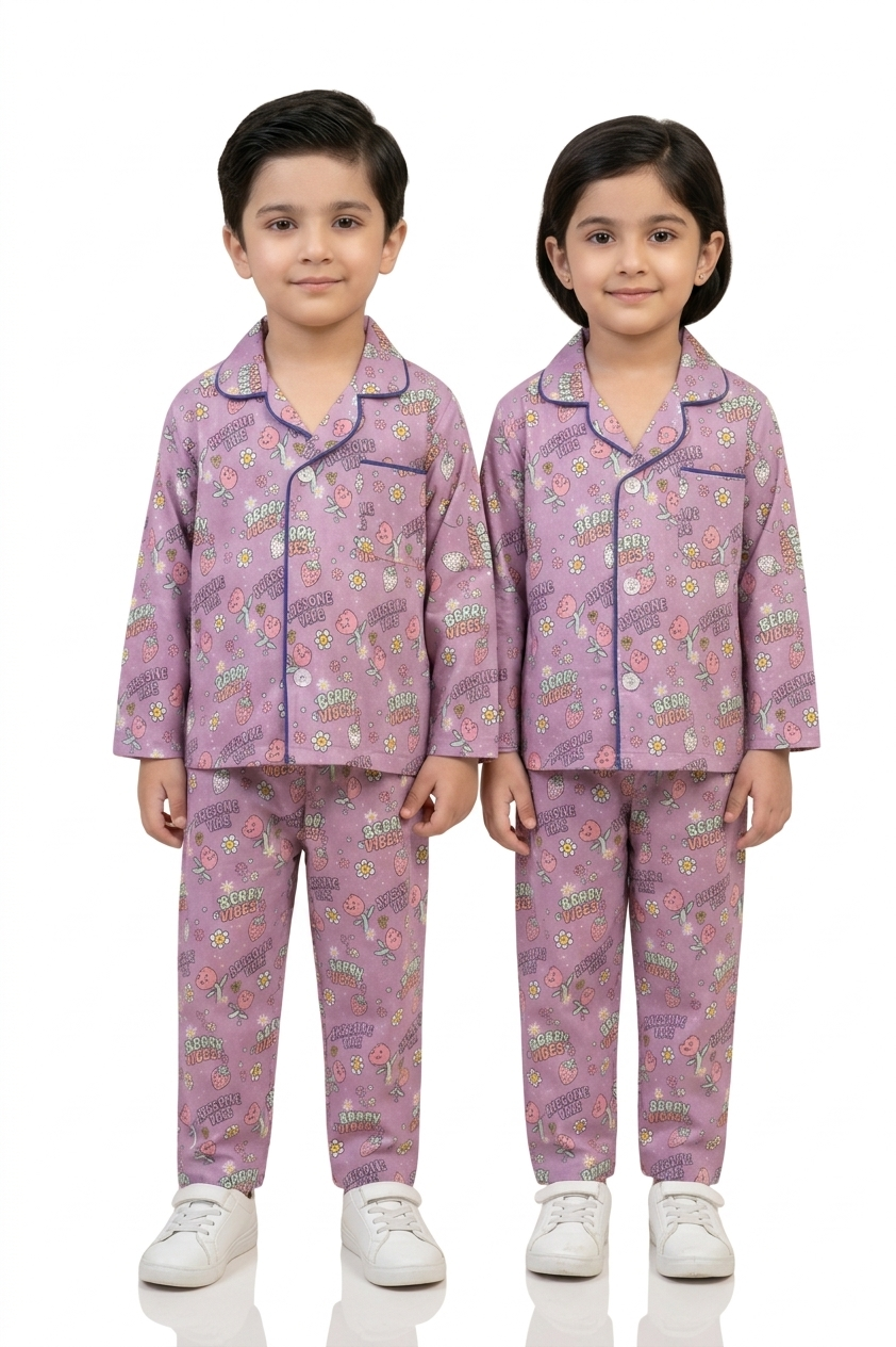 UNISEX BERRY VIBES PRINTED PURPLE NIGHT SUIT FOR KIDS