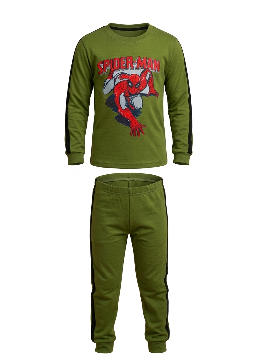 Kids’ “Born to Play” Olive Green Full-Sleeve Pajama Set – Premium Soft Cotton