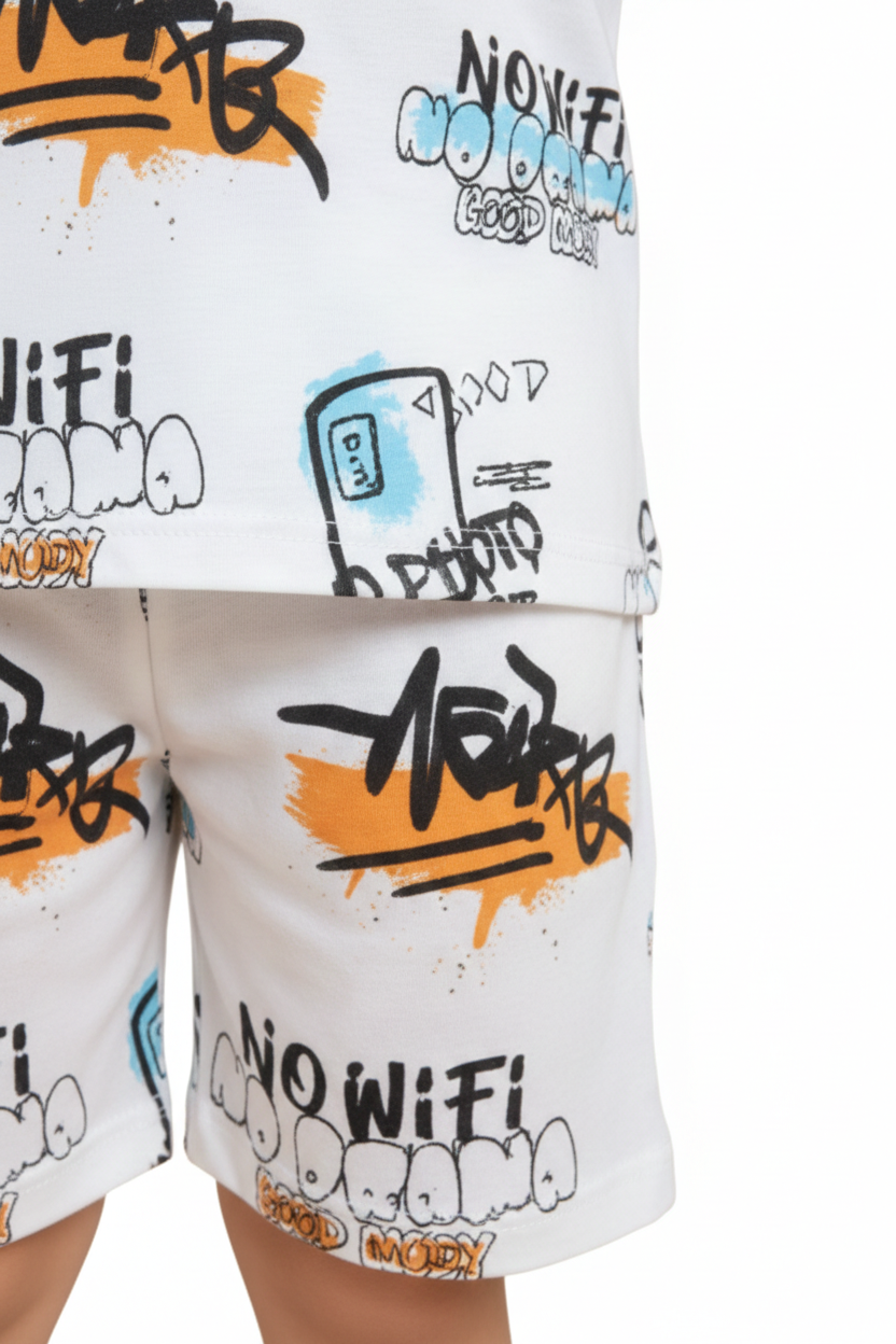 No Wifi all over printed stylish white Tee