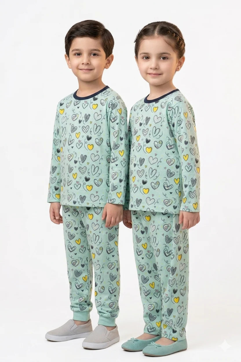 Unisex - ALL OVER HEART PRINTED NIGHTWEAR SUIT