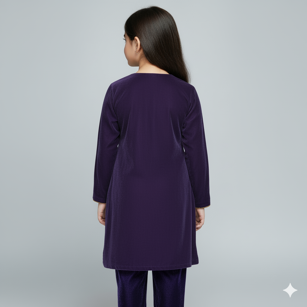 HAND MADE VALVET BABY GIRLS DRESS - DARK BLUE