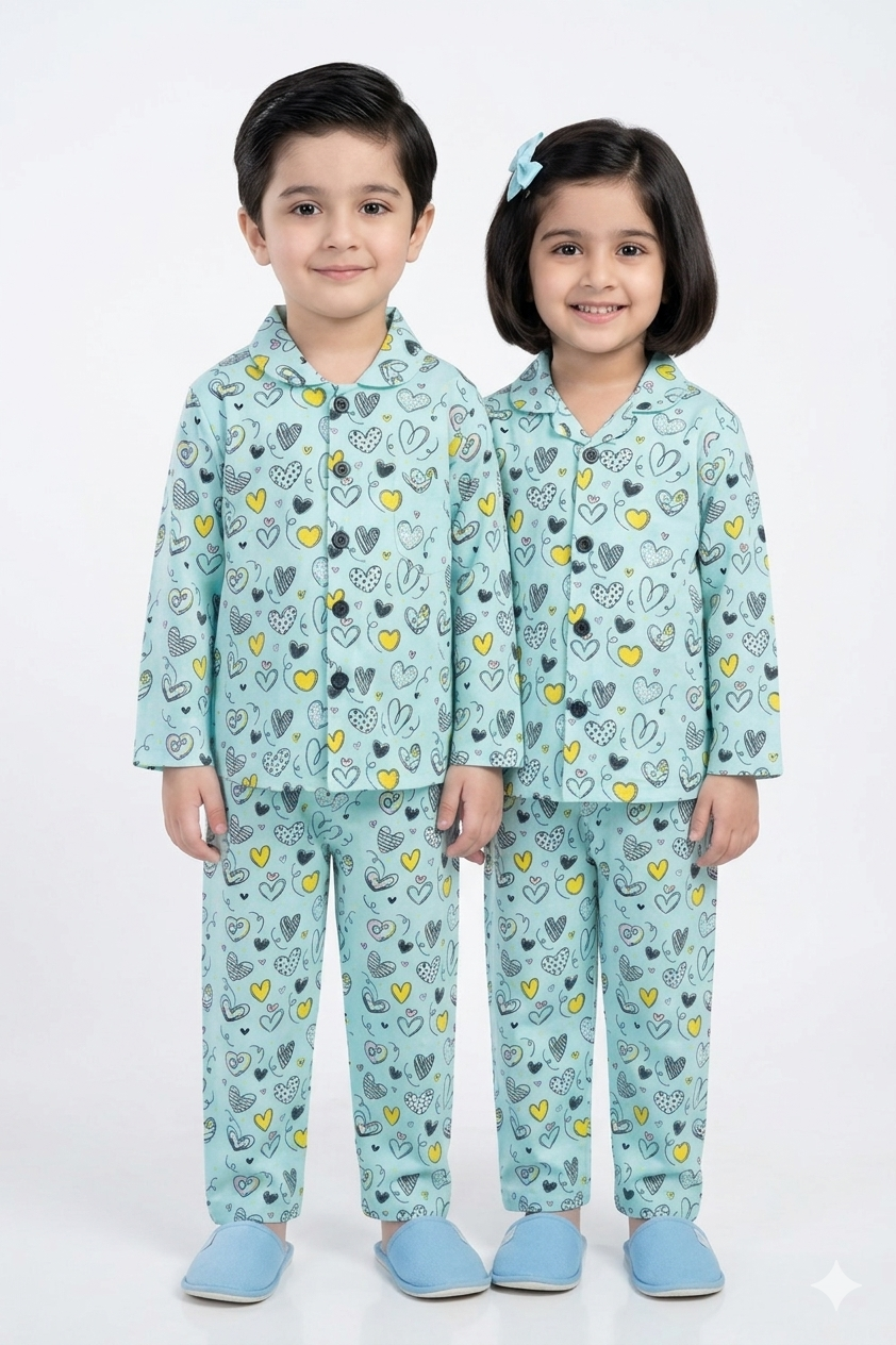 Unisex - ALL OVER HEART PRINTED NIGHTWEAR SUIT