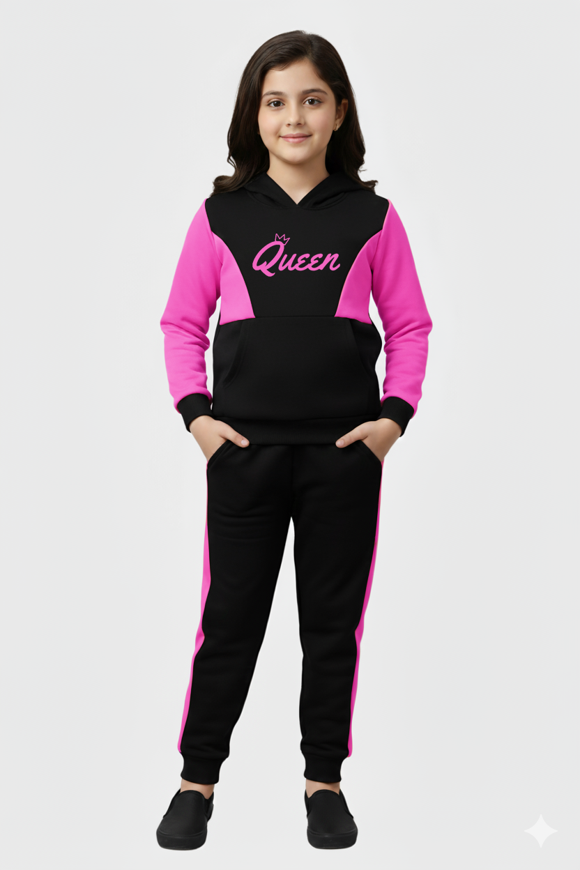 Queen" Color-Block Hoodie & Track Pants Set