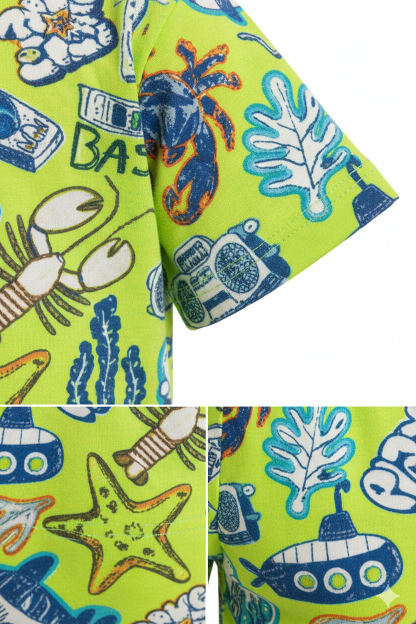 Sea items all over printed greenish suit for kids