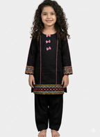 Girls' Sophisticated Black 2-Piece Embroidered Shalwar Kameez Set
