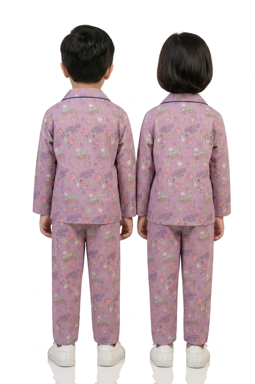 UNISEX BERRY VIBES PRINTED PURPLE NIGHT SUIT FOR KIDS