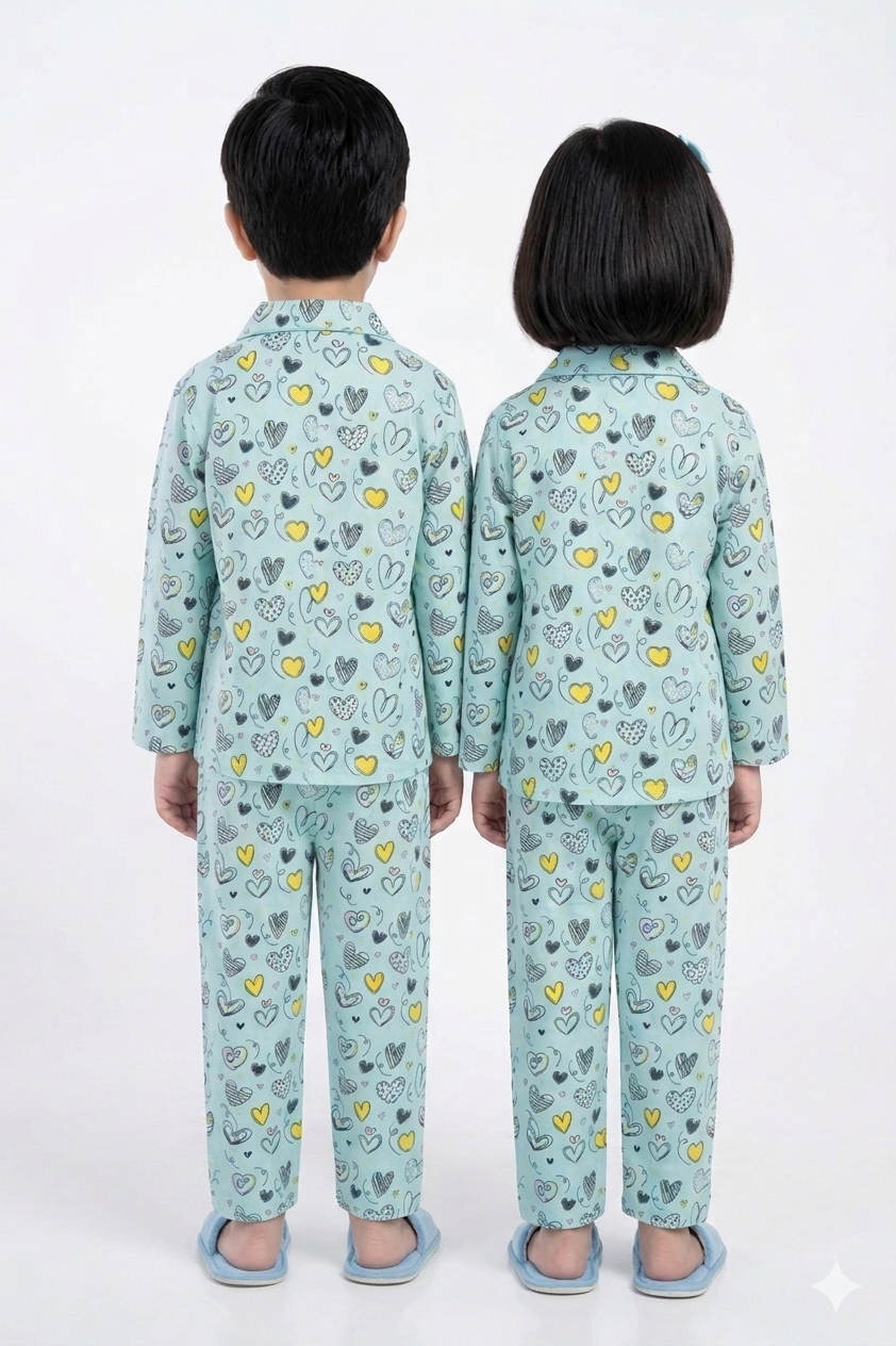 Unisex - ALL OVER HEART PRINTED NIGHTWEAR SUIT