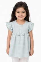 Girls Mint Green Flutter Sleeve Dress | Soft China Fabric Summer Dress for Kids