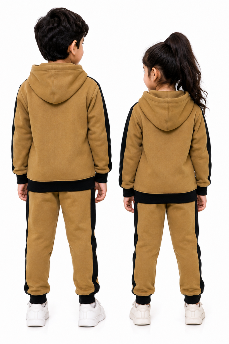 Kids Brown & Black Fleece Tracksuit Set | Stylish & Comfortable Winter Wear