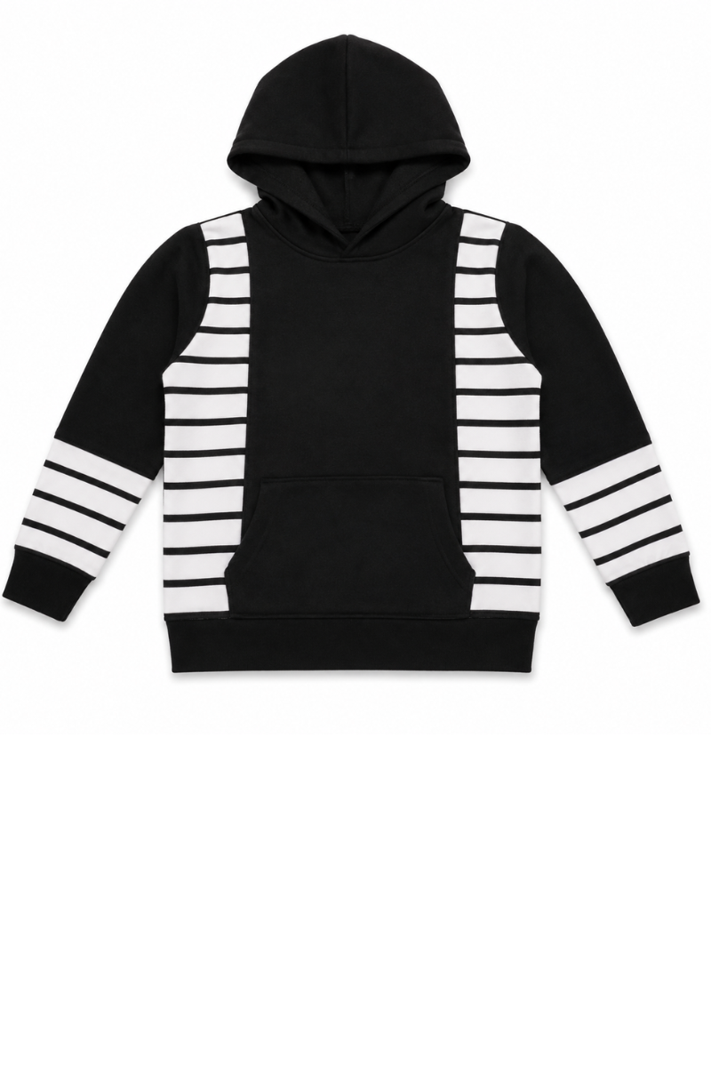 Kids Black & White Striped Fleece Tracksuit Set | Stylish & Comfortable Winter Wear