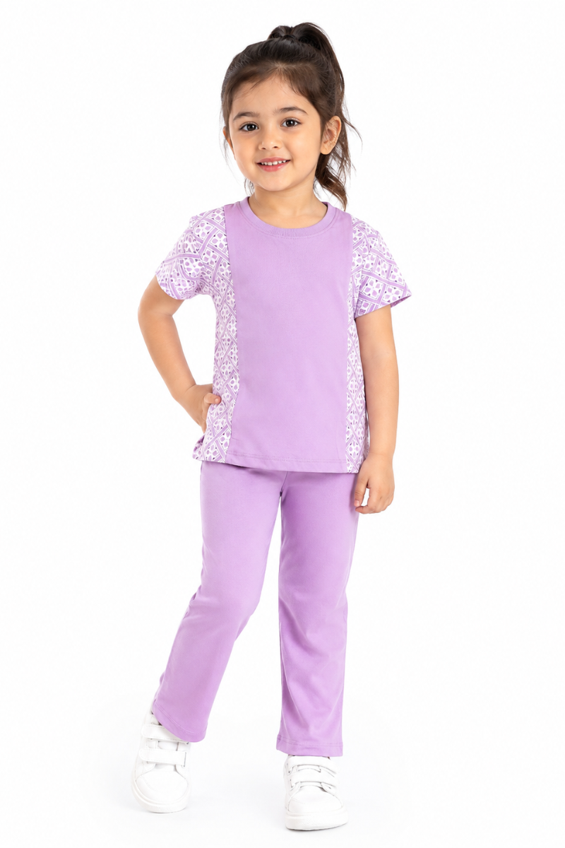 Girls Lavender Cotton Jersey T-Shirt | Soft & Comfortable Printed Sleeve Top