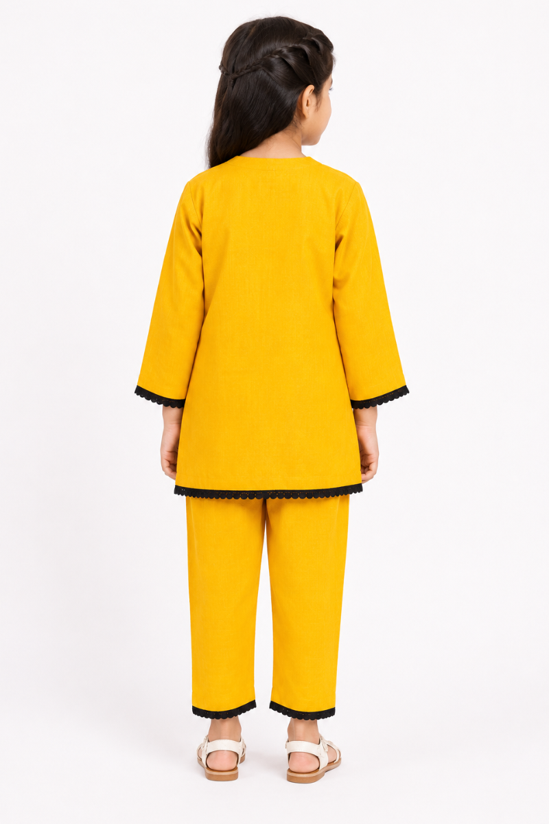 Kids Yellow 2-Piece Summer Suit | Stylish Traditional Outfit for Girls