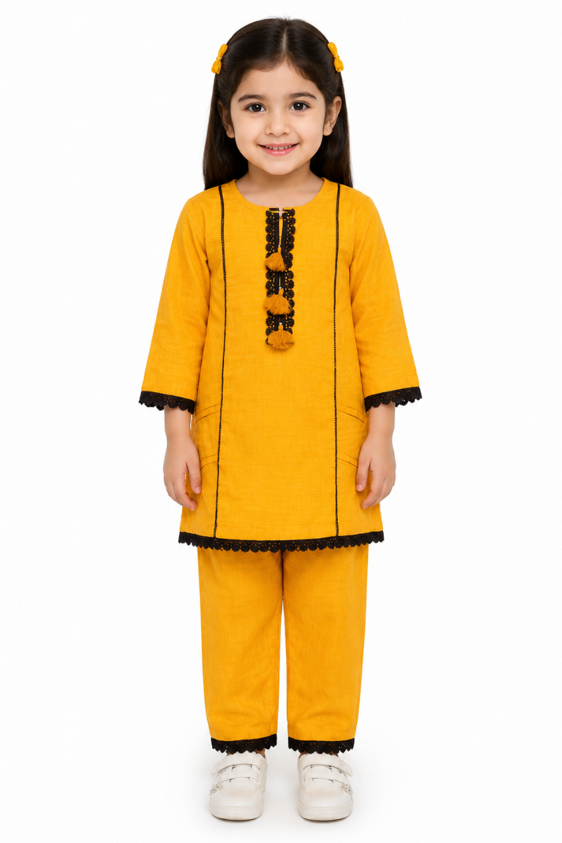 Kids Yellow 2-Piece Summer Suit | Stylish Traditional Outfit for Girls