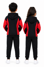 Kids Black & Red Fleece Hoodie Tracksuit Set | Stylish & Warm Winter Wear