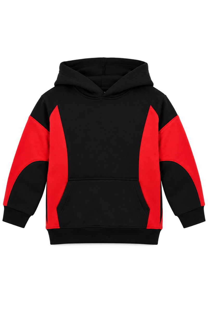 Kids Black & Red Fleece Hoodie Tracksuit Set | Stylish & Warm Winter Wear