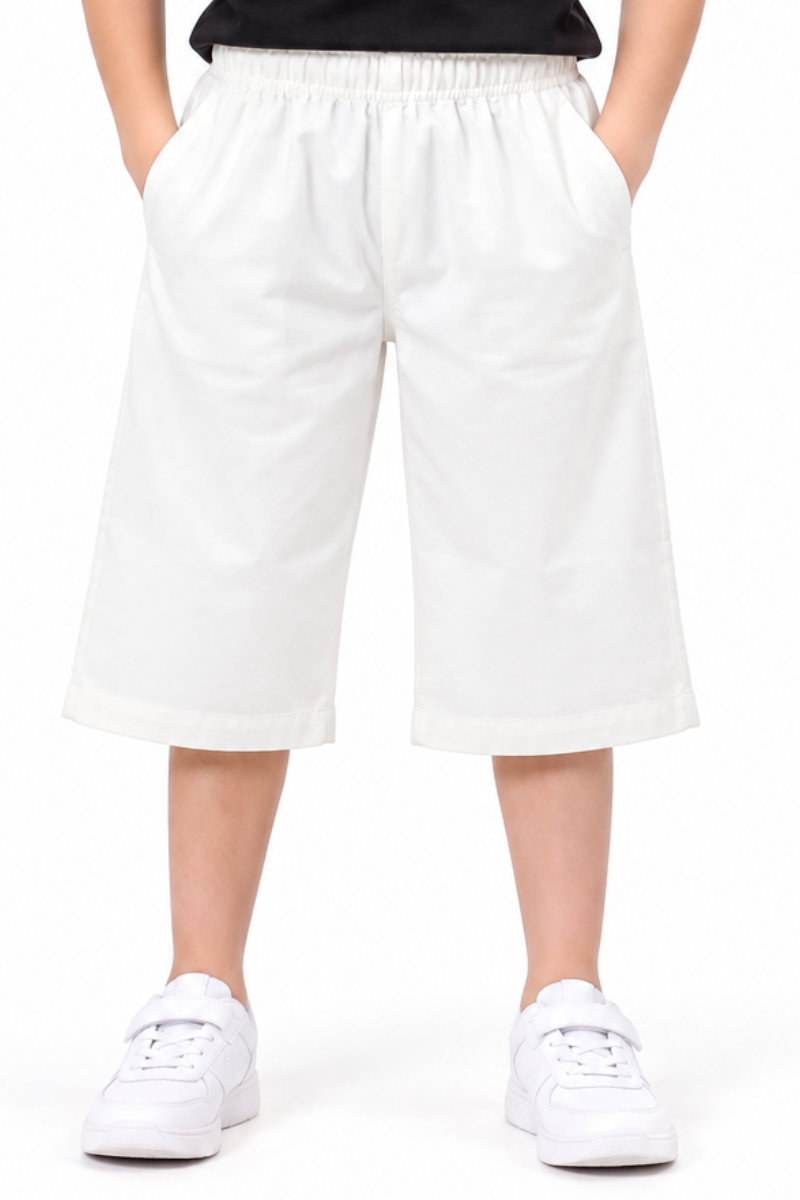 Boys White Cotton Jersey Shorts | Soft Elastic Waist Casual Summer Shorts for Kids