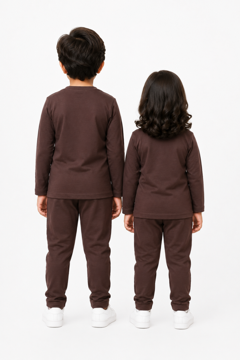 BOYS FULL SLEEVES LYCRA JERSEY 2 PIECE SUITE PRINTED - CHOCOLATY