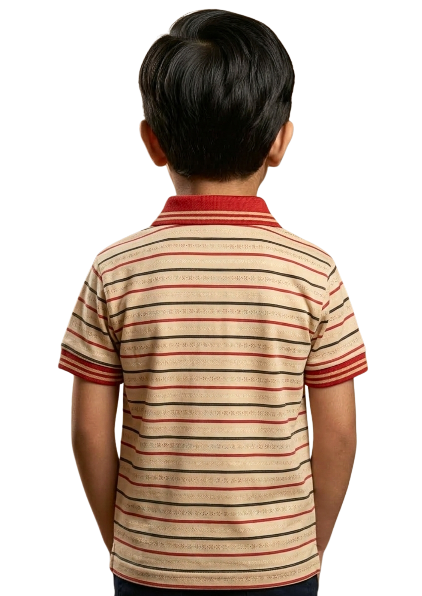 Boys' Striped Cotton Polo – Classic Crimson & Beige