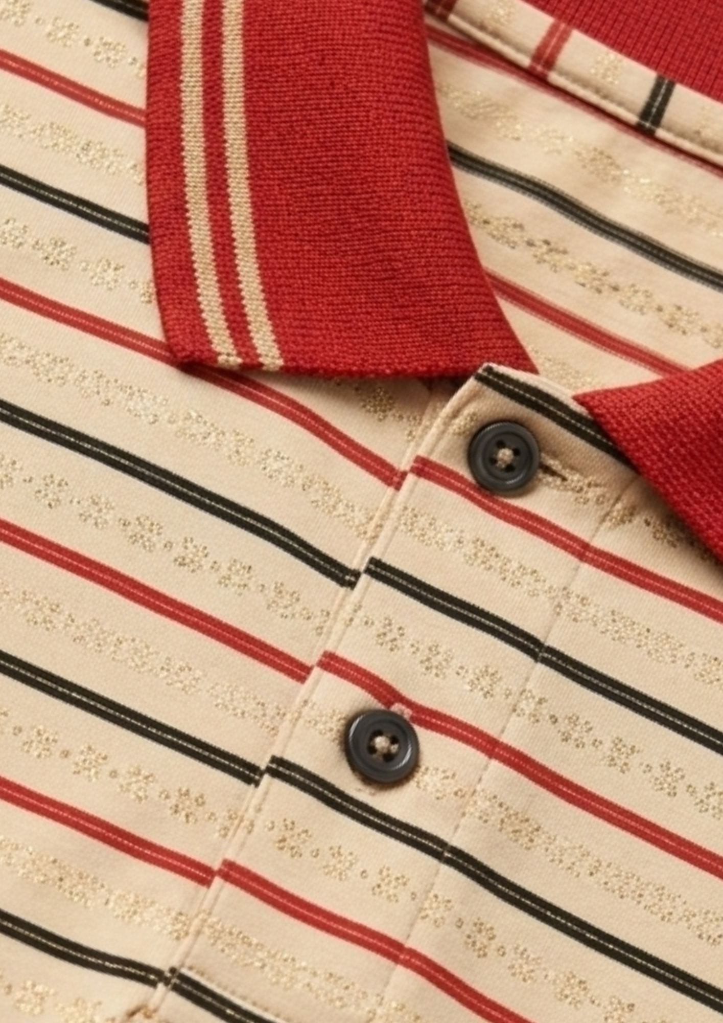 Boys' Striped Cotton Polo – Classic Crimson & Beige