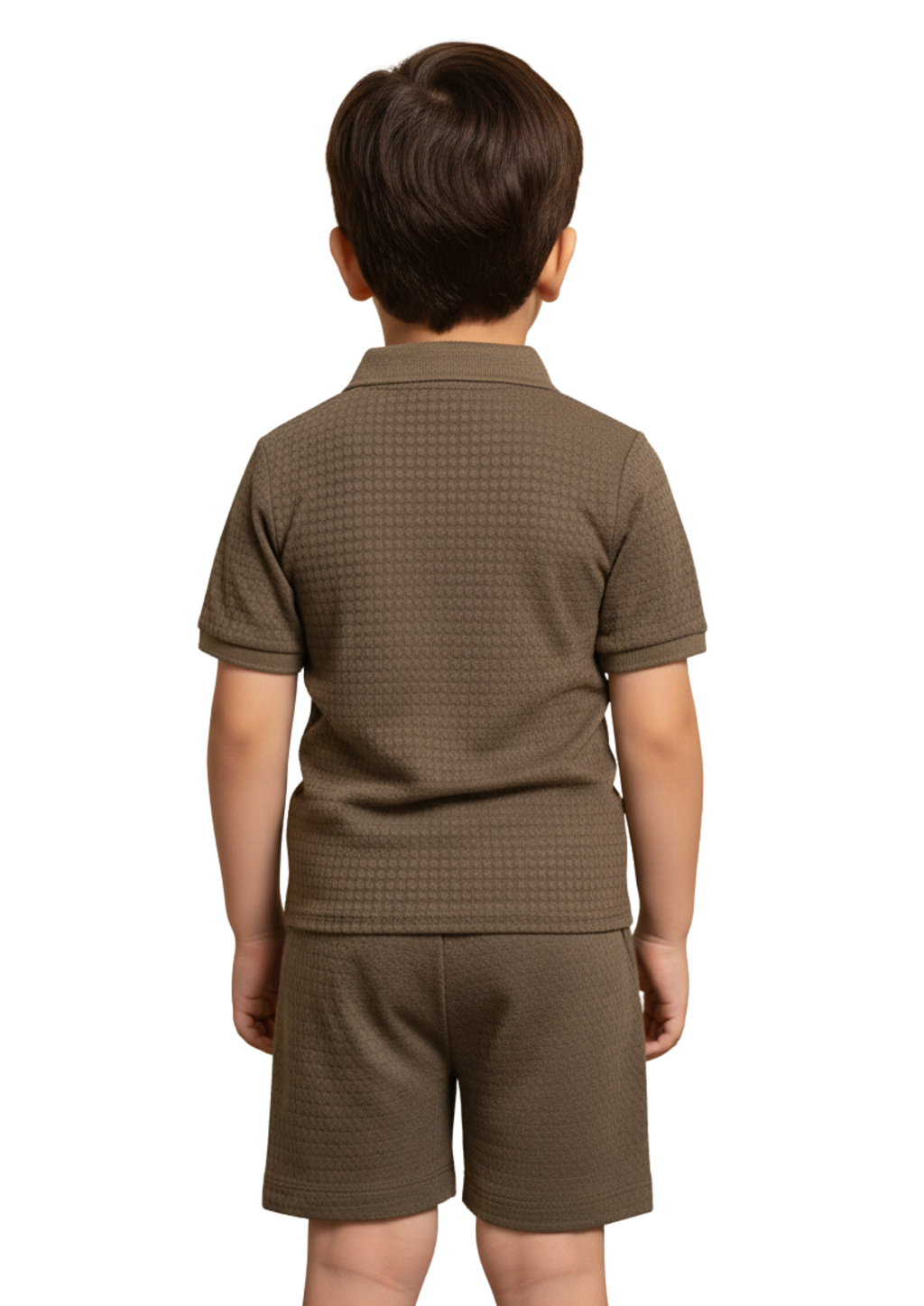 Boys Textured Polo Top & Shorts Set – Classic Brown Summer Outfit