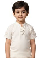 Boys' Premium White Textured Henley Shirt – Casual Short Sleeve Summer Top