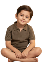 Boys Textured Polo Top & Shorts Set – Classic Brown Summer Outfit