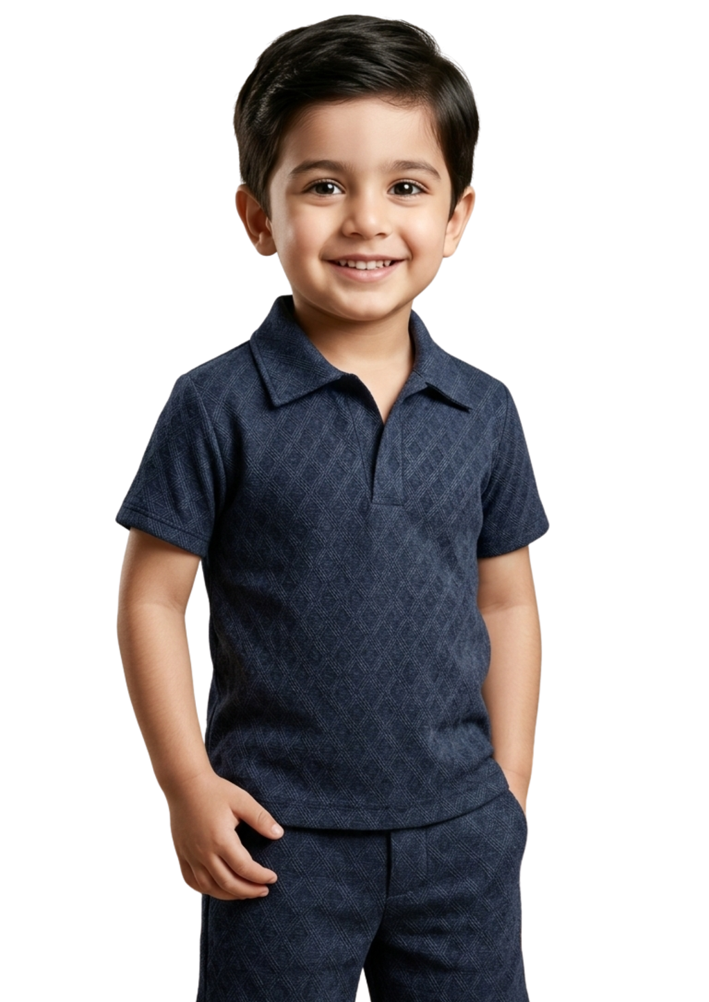 Boys Navy Textured Polo & Shorts Set – Smart Casual Summer Outfit
