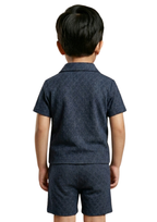 Boys Navy Textured Polo & Shorts Set – Smart Casual Summer Outfit