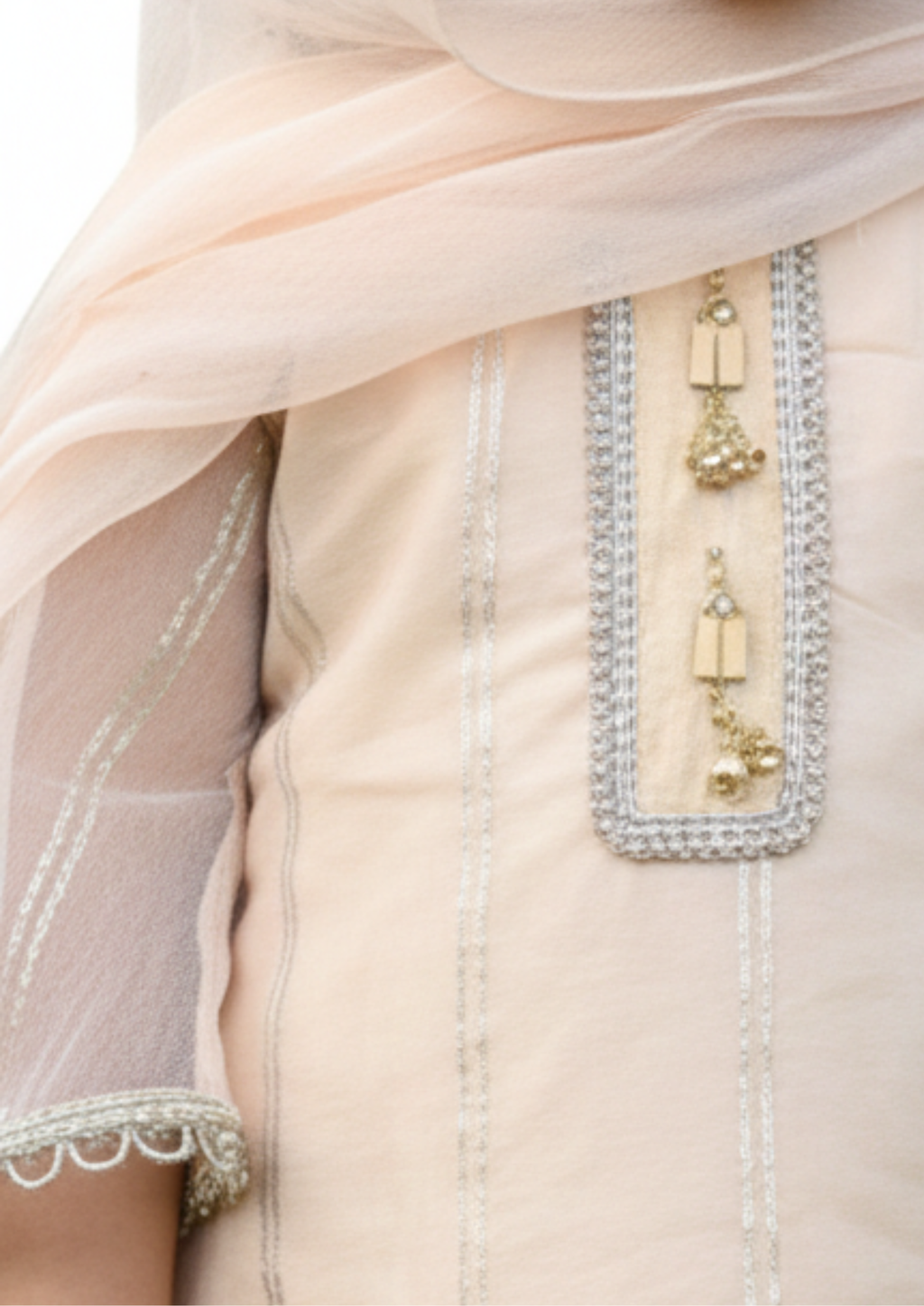 Elegant Peach 3-Piece Festive Salwar Kameez Set for Girls – Net Dupatta & Embroidered Gharara Pants