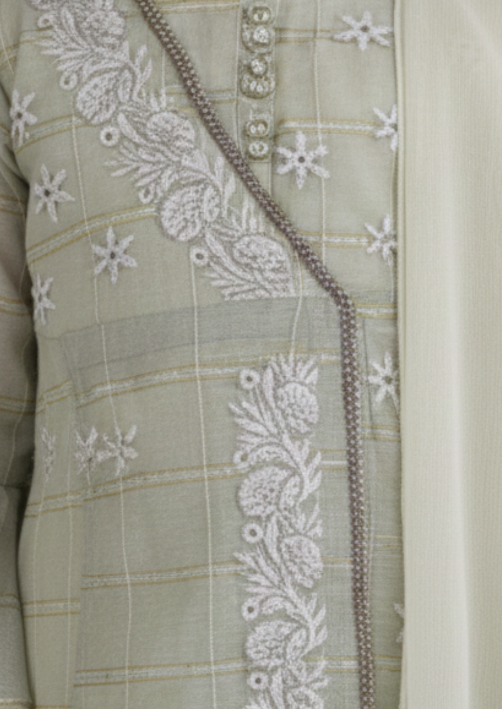 Girls’ Festive Sage Green Shalwar Kameez Set with Bell Sleeves