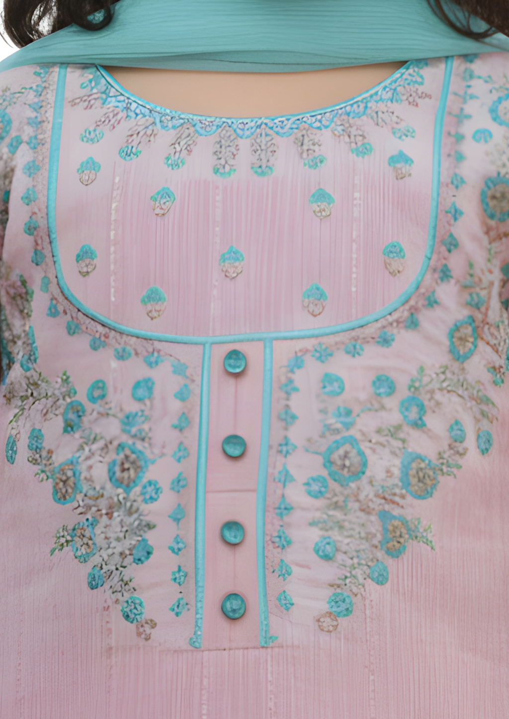 Girls' Embroidered 3-Piece Raw Silk Suit - Pastel Pink & Seafoam Green