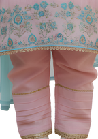 Girls' Embroidered 3-Piece Raw Silk Suit - Pastel Pink & Seafoam Green
