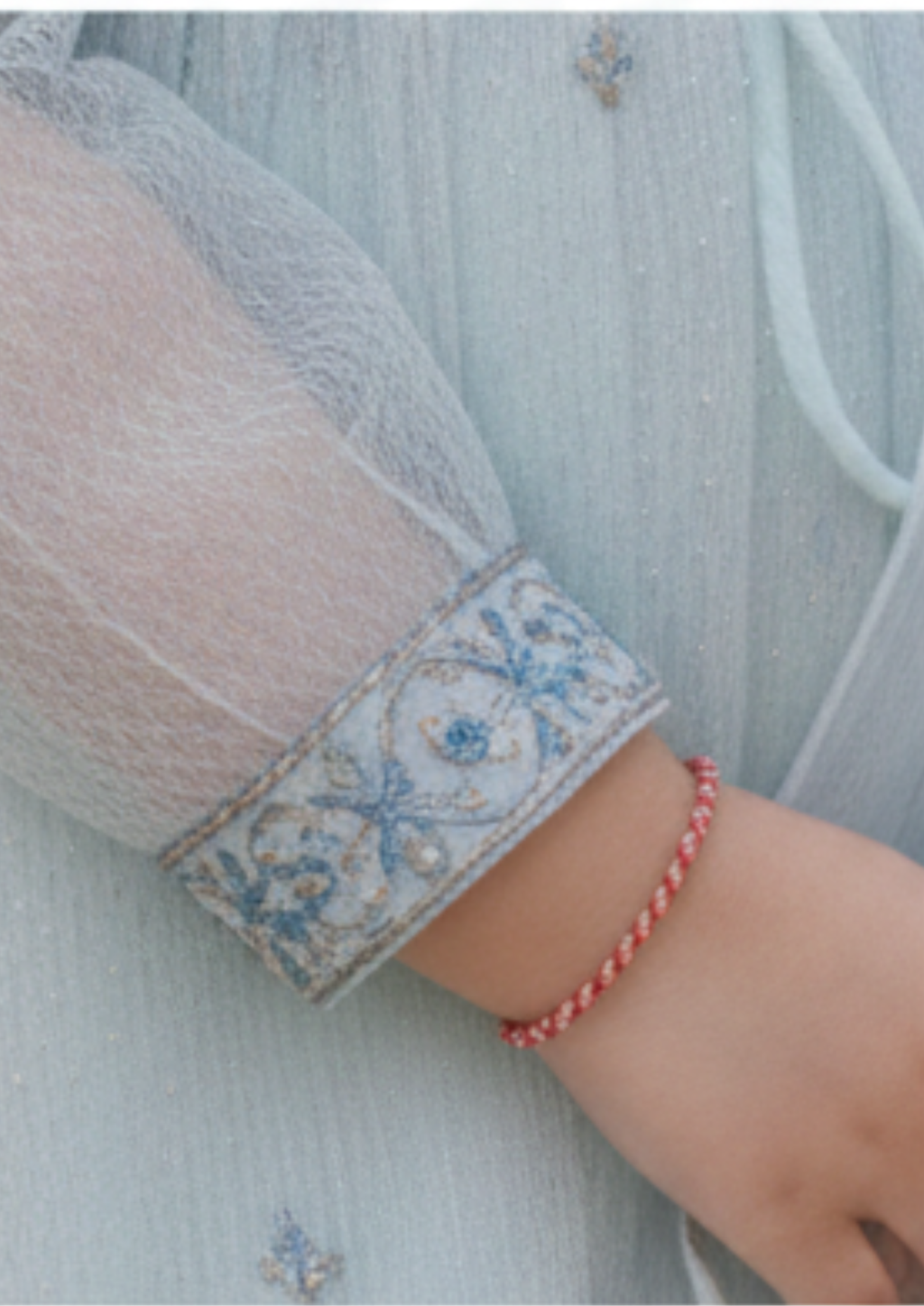 Girls' Mint Blue 3-Piece Embroidered Sharara Set - Kameez, Dupatta & Flared Pants