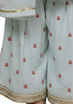 Girls' Mint Blue Embroidered 3-Piece Festive Gharara Set – Net & Cotton Blend