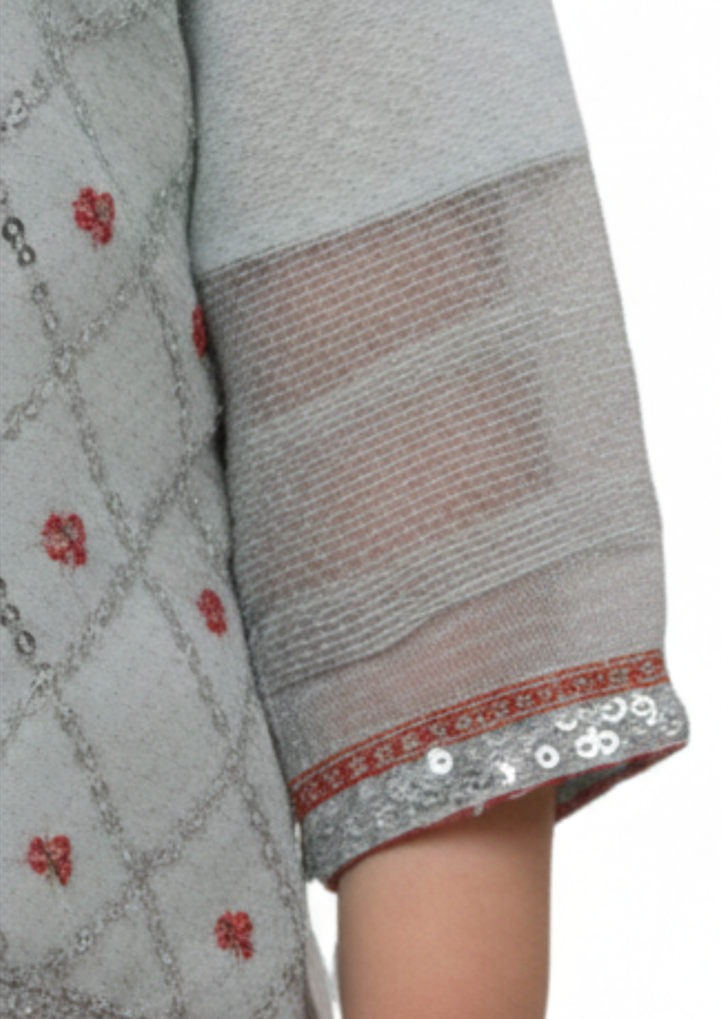 Girls' Mint Blue Embroidered 3-Piece Festive Gharara Set – Net & Cotton Blend