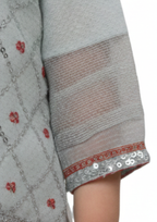 Girls' Mint Blue Embroidered 3-Piece Festive Gharara Set – Net & Cotton Blend