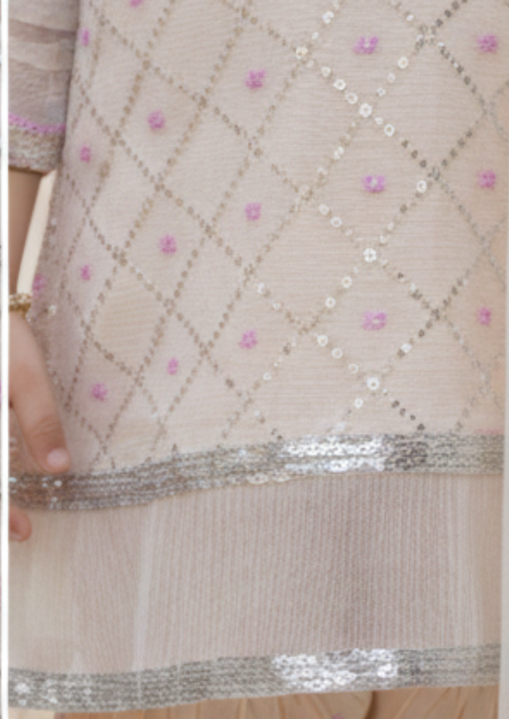 Girls' Elegant Peach 3-Piece Sequined Suit with Organza Details