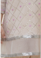 Girls' Elegant Peach 3-Piece Sequined Suit with Organza Details