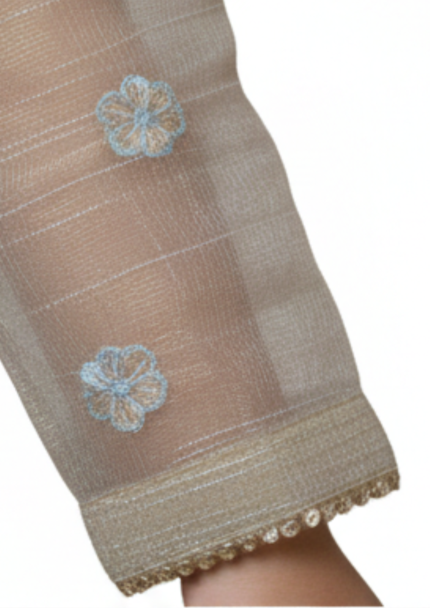 Girls' 3-Piece Embroidered Khadi Net Salwar Kameez Set - Beige & Russet