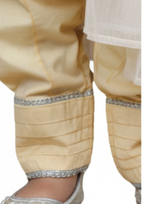 Girls' 3-Piece Embroidered Shalwar Kameez Set with Dupatta - Cream & Silver