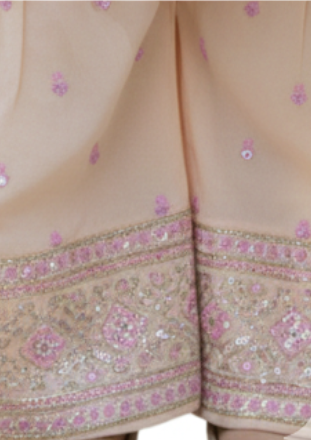 Girls' Elegant Peach 3-Piece Sequined Suit with Organza Details