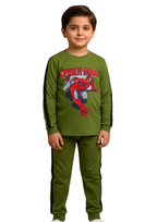 Kids’ “Born to Play” Olive Green Full-Sleeve Pajama Set – Premium Soft Cotton
