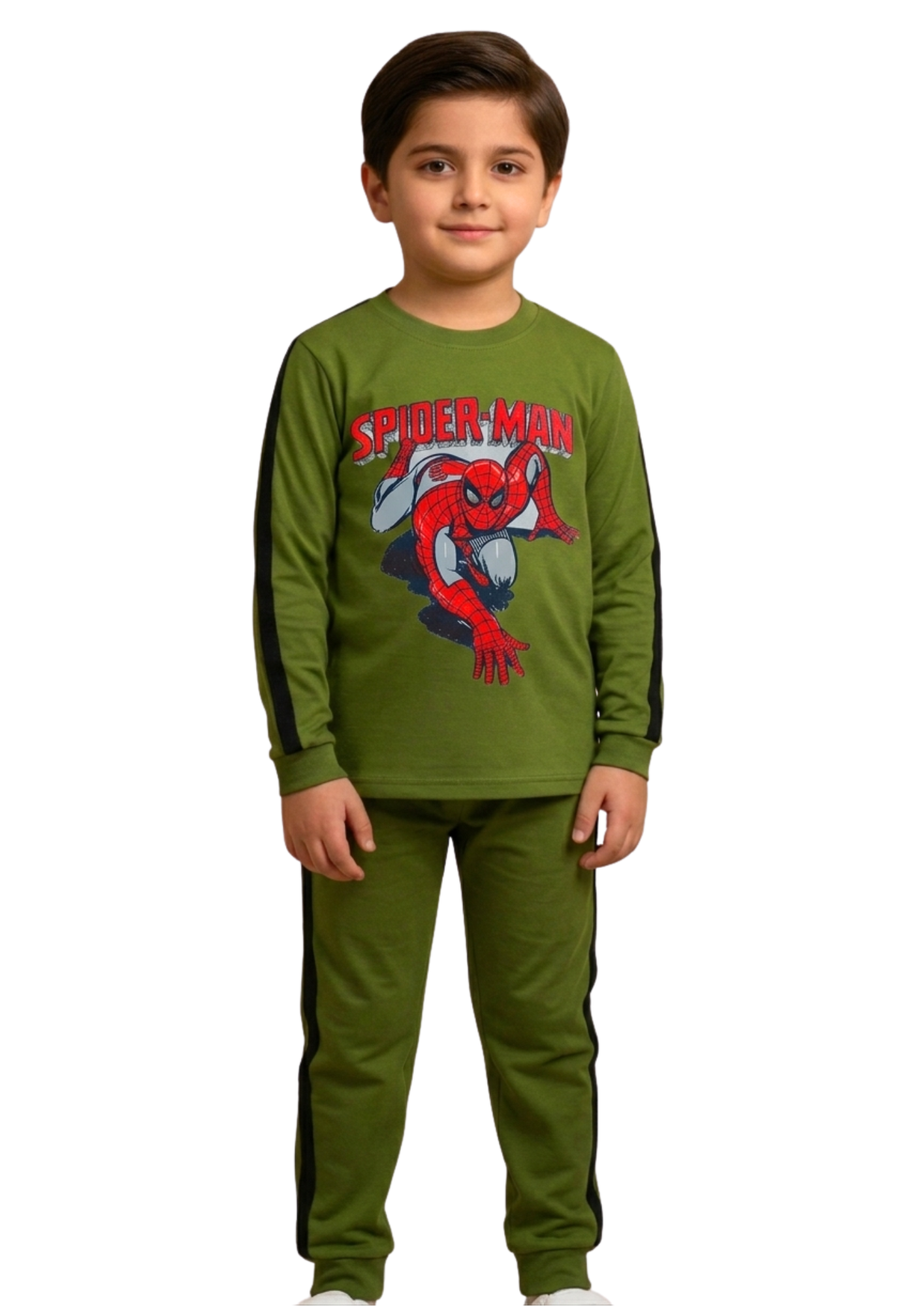 Kids’ “Born to Play” Olive Green Full-Sleeve Pajama Set – Premium Soft Cotton