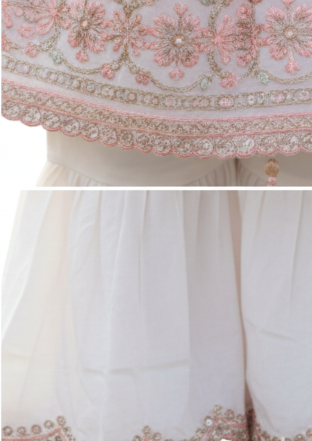 Girls' Floral Embroidered Peplum Kurta with Gharara & Dupatta