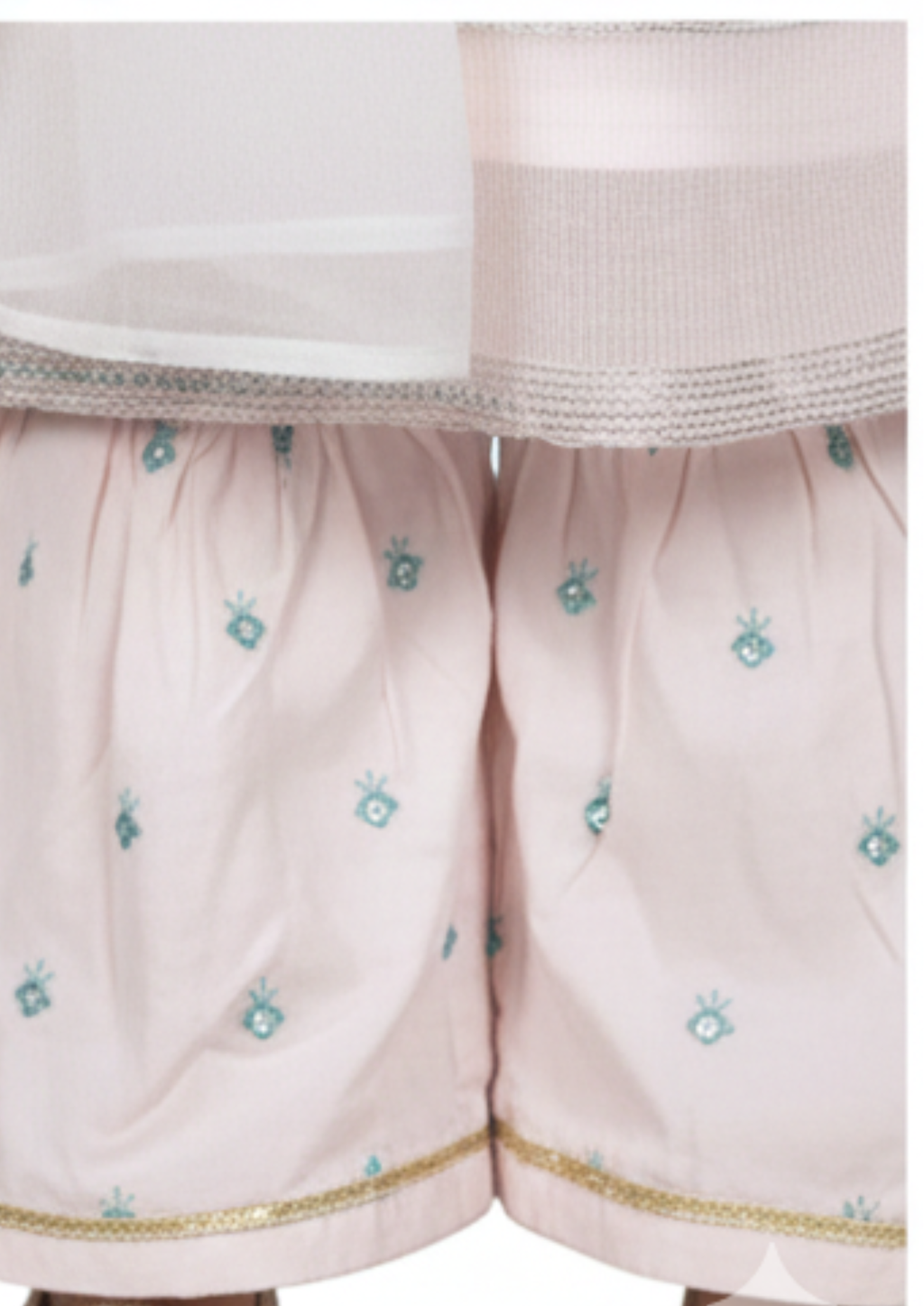 Girls' Elegant Pastel Pink Embroidered 3-Piece Gharara Set – Formal Chiffon & Cotton Blend